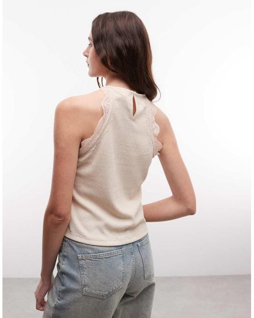 River Island Natural Lace Trim Halterneck Textured Top