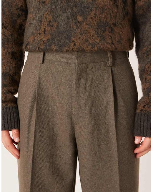 ASOS Brown Smart Pleated Oversized Tapered Trousers for men