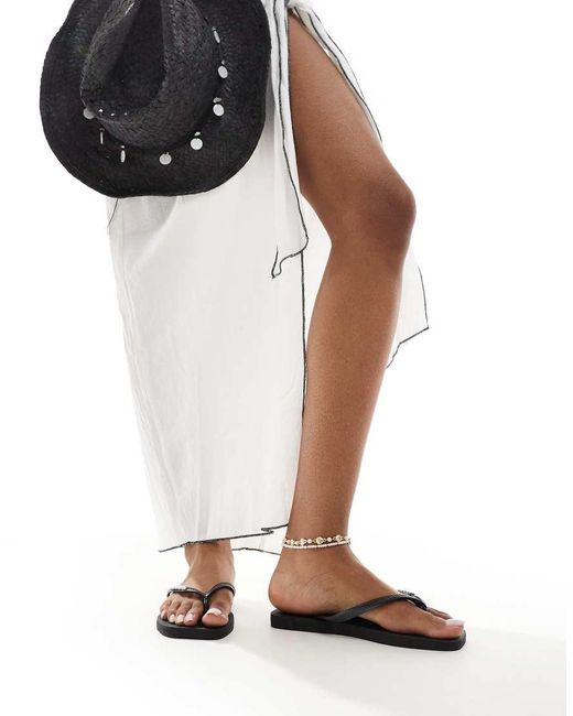 Havaianas White Metallic Logo Square Toe Flip Flops