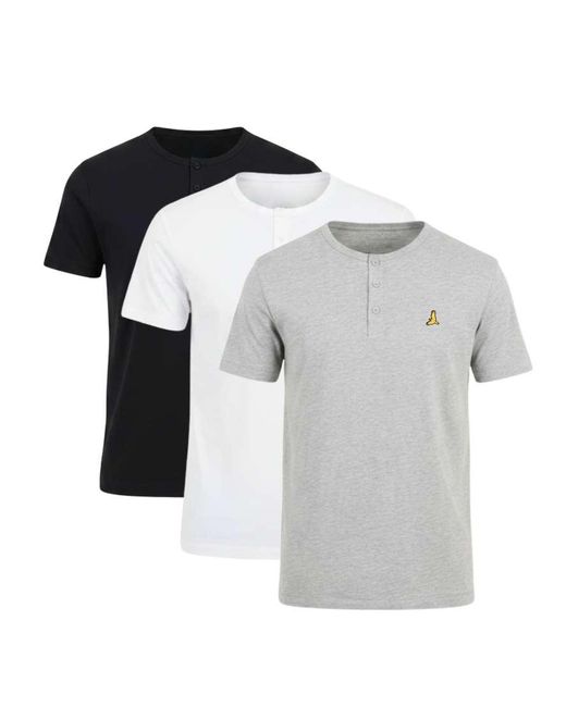Brave Soul Gray 3 Pack Cotton Crew Neck Button Front T-Shirts for men