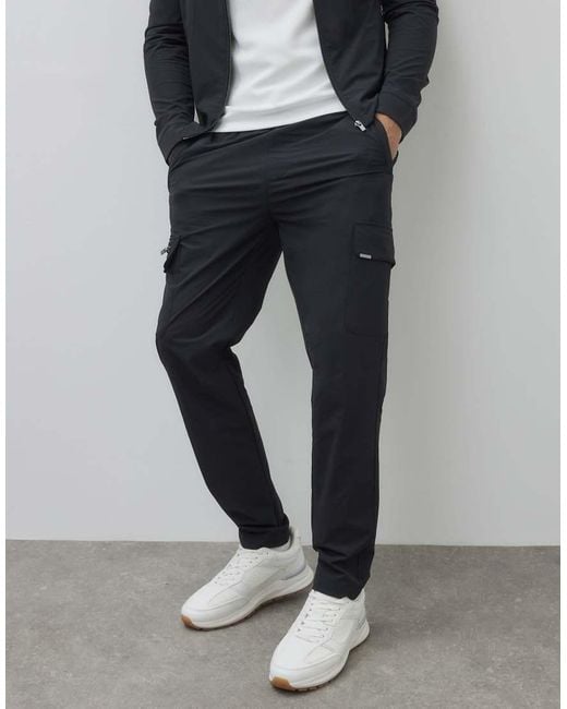 River Island Black Nylon Skinny Fit Cargo Trousers for men