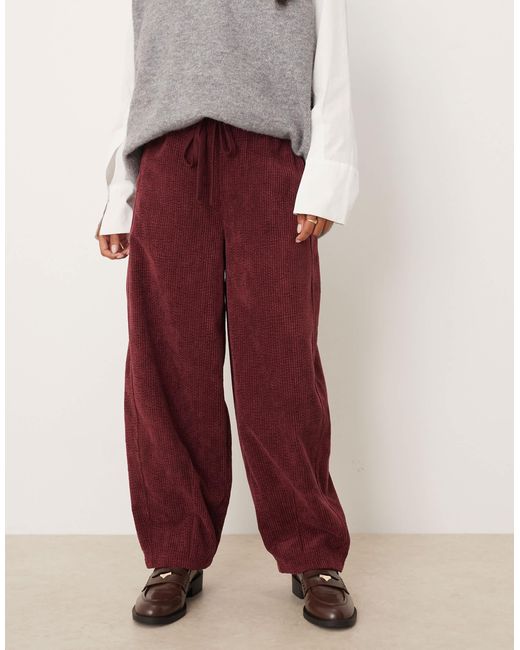 ASOS Red Petite Pull On Barrel Leg Cord Trousers