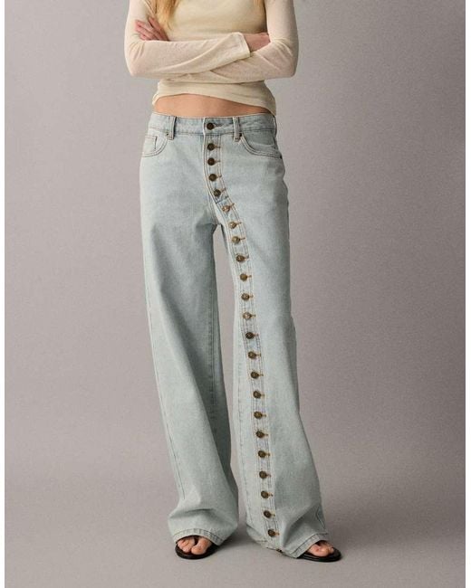 Lioness Blue Penny Asymmetric Button Detail Relaxed Leg Jeans