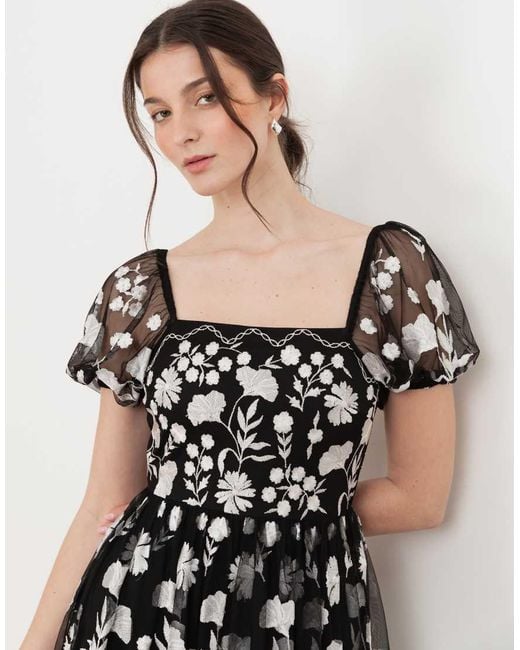 Maya White Floral Embroidered Short Sleeve Midaxi Dress