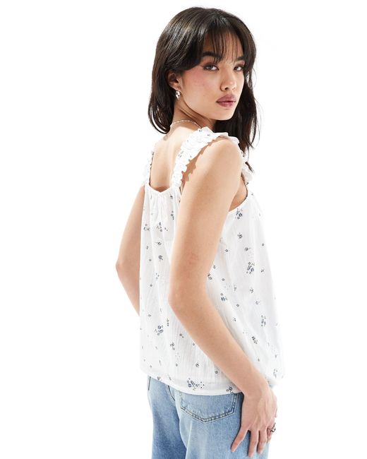 ONLY White Frill Sleeve Floral Top