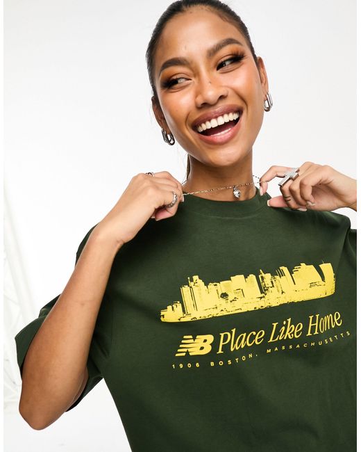 New Balance Green Nb Place Like Home Oversized Unisex T-shirt