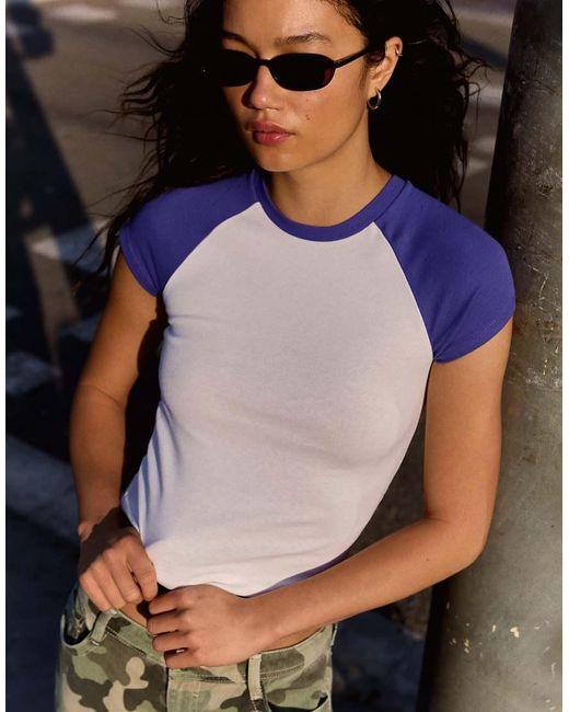 Bershka Purple Fitted Raglan T-shirt