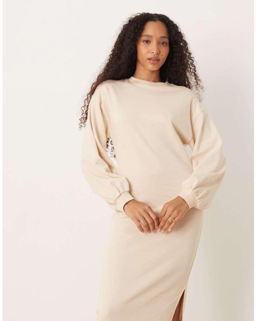 ASOS Natural Cotton Balloon Sleeve Midi Sweat Dress