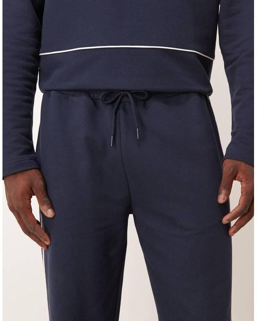 ASOS Blue Straight Leg Pique joggers With Side Piping for men