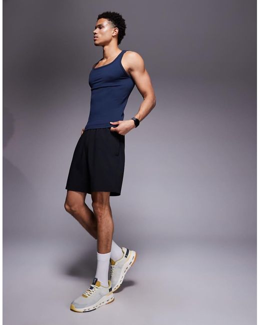 4505 Blue Seamless Rib Slim Fit Square Neck Vest for men