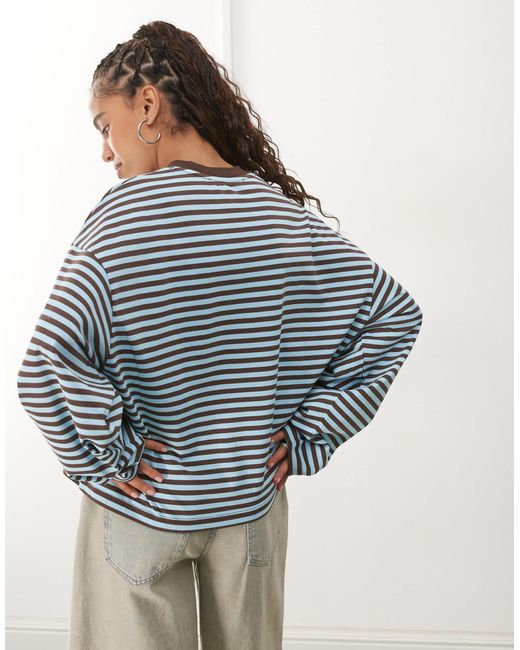 Lioness Blue – bloom – langärmliges, kastiges t-shirt aus baumwollmix mit streifen