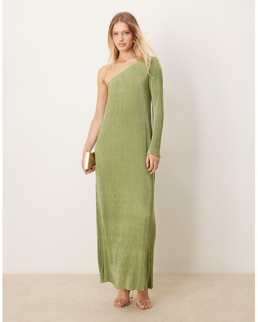 Vestido Largo Asimétrico Y Plisado De Manga Larga De Vila de color Green