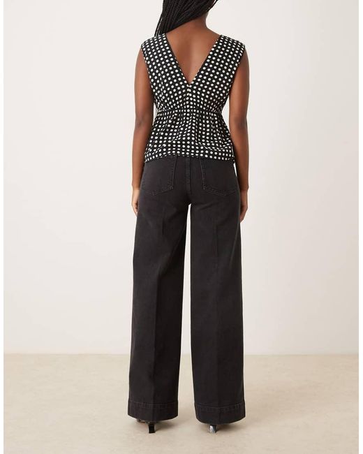 ASOS Black High Waist Wide Leg Jeans With Front Pockets