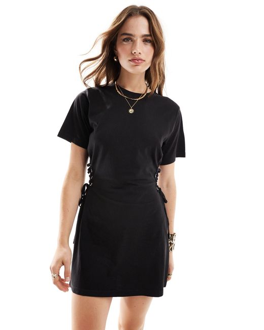 Miss Selfridge Black Tie Side T-shirt Mini Dress