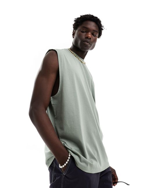 Camiseta extragrande sin mangas con estampado abstracto en la espalda ASOS de hombre de color Gray
