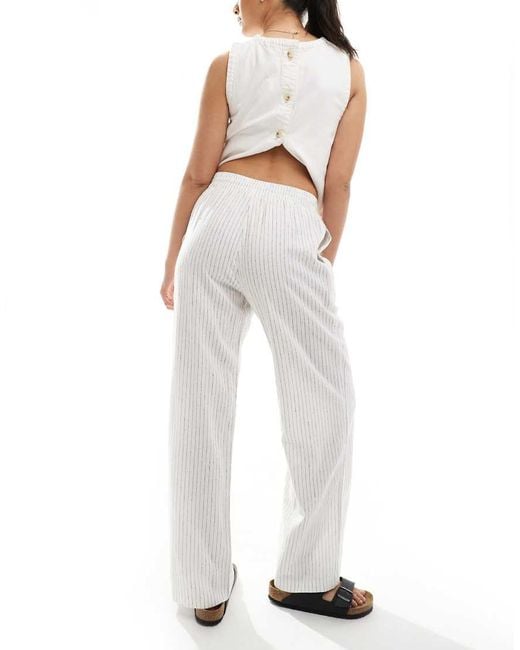 New Look Gestreepte Broek Van Linnen Met Wijde Pijpen in het White