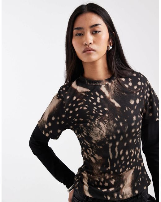 ASOS Black Double Layer Long Sleeve Top-multi