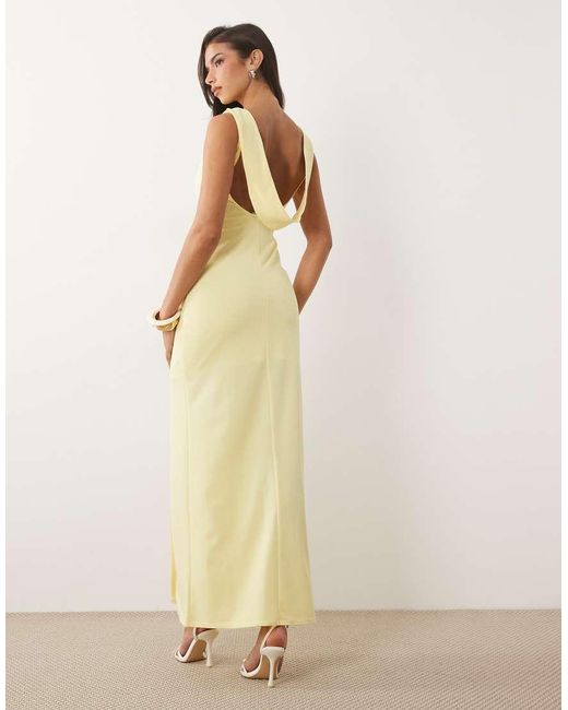 TFNC London Natural Crepe Slash Neck Backless Maxi Dress