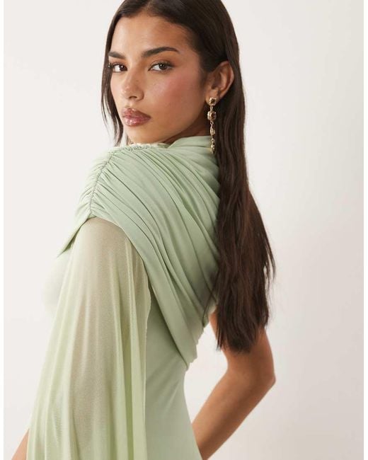 ASOS Green Mesh Overlay Cape Maxi Dress With Godets