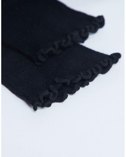 TOPSHOP Black Ribbed Frill Socks