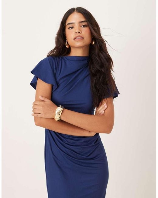 Vestido Largo Con Mangas Ángel Drapeadas De ASOS de color Blue