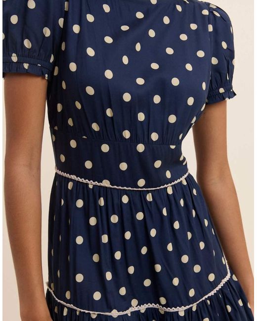 Nobody's Child Blue Polka Dot Tiered Dara Midi Dress