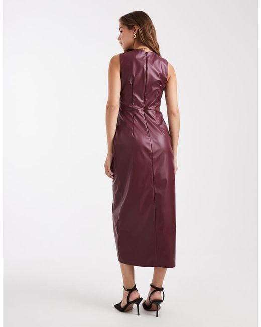 New Look Red Pu Ruched Wrap Midi Dress