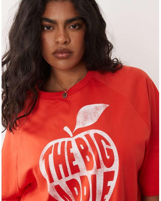 ASOS Red Asos Design Curve Oversized T Shirt With Big Apple Graphic
