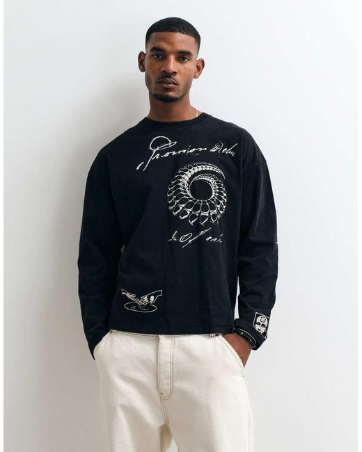 Weekday Blue Oversized Long Sleeve T-shirt With Multi Graphic Print for men