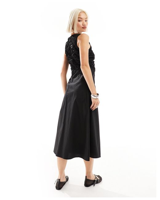 Urban Revivo Black Shirred Sleeveless Midaxi Dress