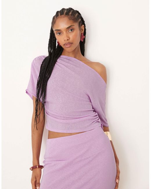 ASOS Pink Mix & Match Mesh Semi Sheer Ruched Off Shoulder Top