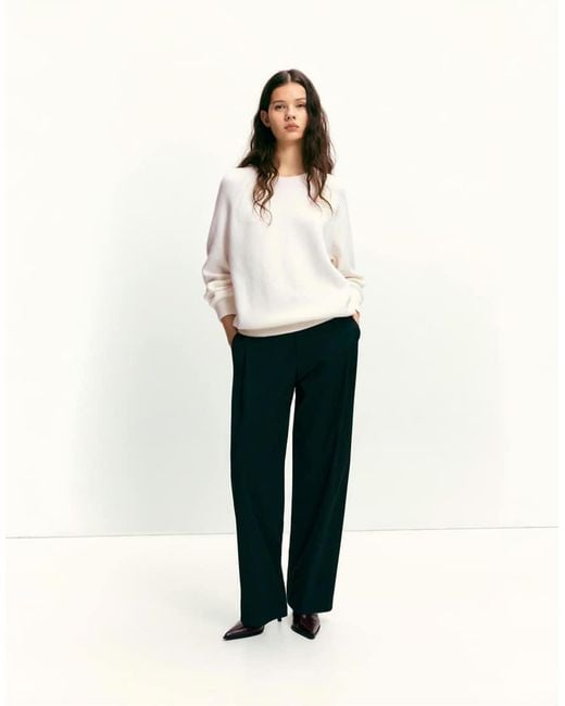 Pull&Bear White Oversize Round Neck Sweater