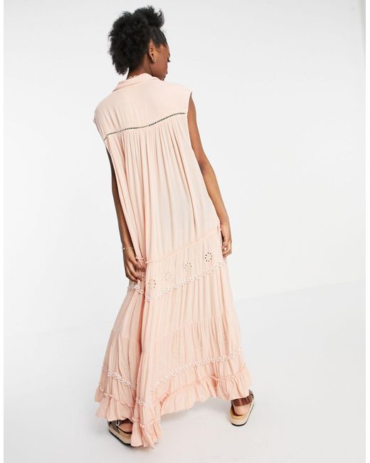 Vestito grembiule lungo comodo con gonna con volantFree People in Cotone di  colore Bianco | Lyst
