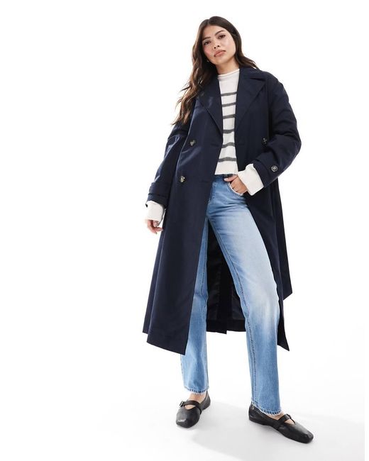 Mango Blue Longline Core Trench Coat