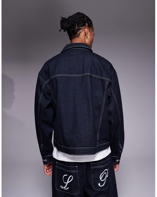 Liquor N Poker Blue Oversized Carpenter Denim Jacket for men