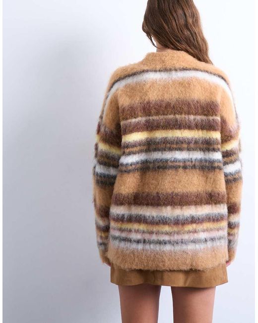 TOPSHOP Brown Knitted Oversized Stripe Jumper