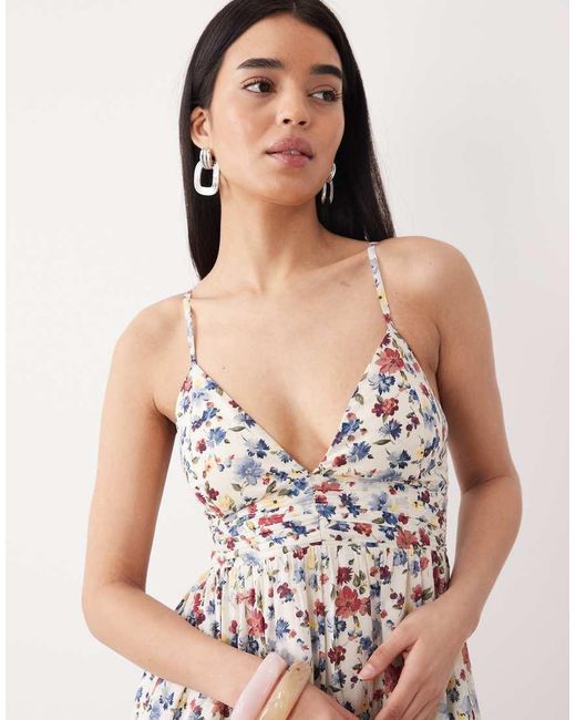 Abercrombie & Fitch Pink V Neck Flowy Maxi Dress With Built