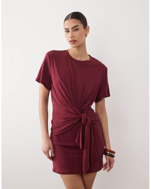 ASOS Red Modal Short Sleeve With Tie Detail Mini Dress