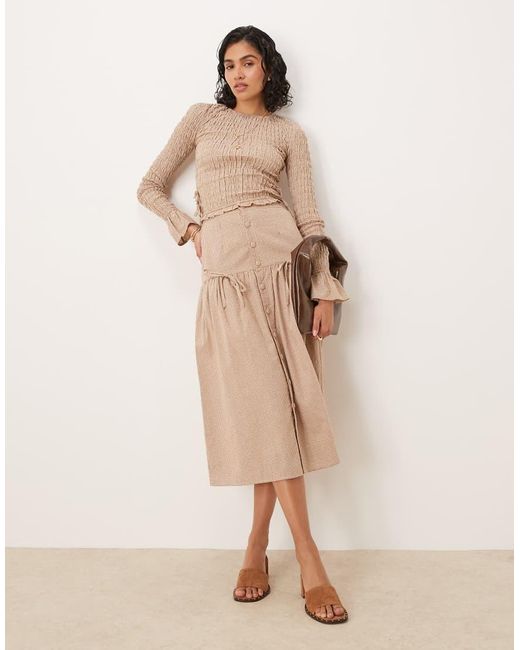 Glamorous Natural High Waisted Midi Skirt With Bow Details