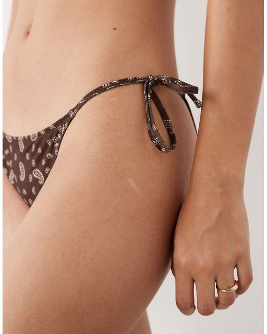 Mango Brown Bandana Print Tie Side Bikini Bottom