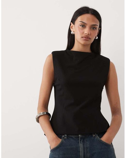 Mango Black Sleeveless Peplum Hem Top