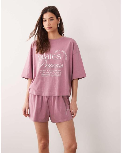 ASOS Pink Pilates Princess Graphic Tee And Short Pyjama Set