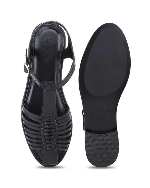 OFF THE HOOK Blue Sylvia Leather Woven T-Strap Sandals With Buckle Closure