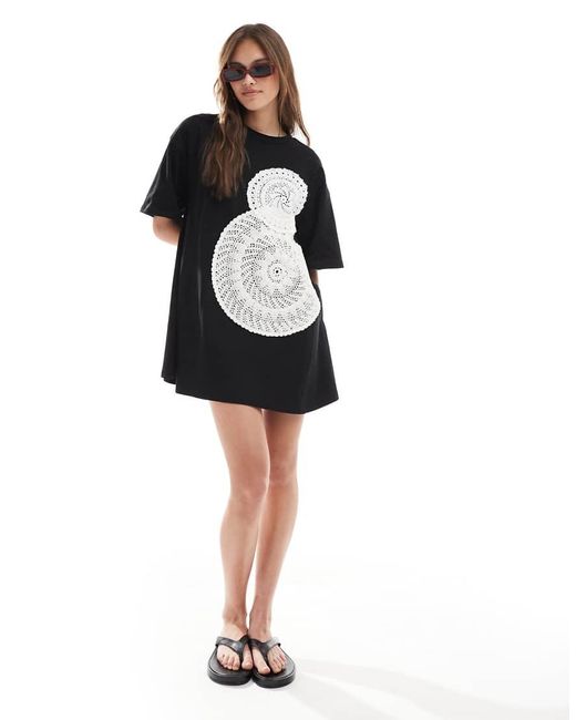 ASOS Black Crochet T-shirt Mini Dress