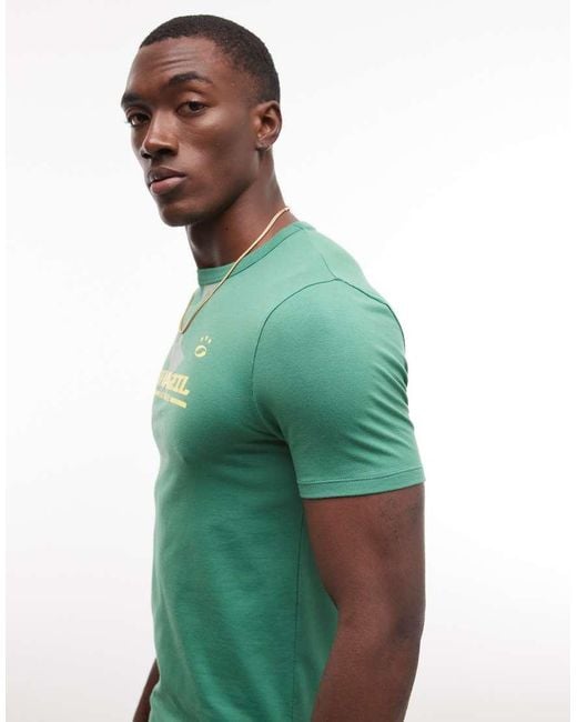 ASOS Green Muscle T-shirt With Brazil Football Graphic for men