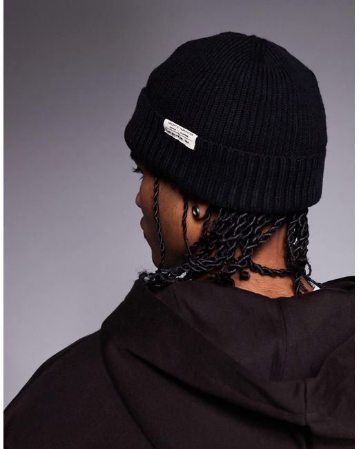 River Island Black Core Docker Beanie for men
