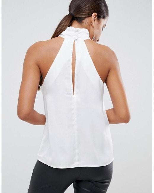Top accollato allacciato al collo in raso di ASOS in Bianco Lyst
