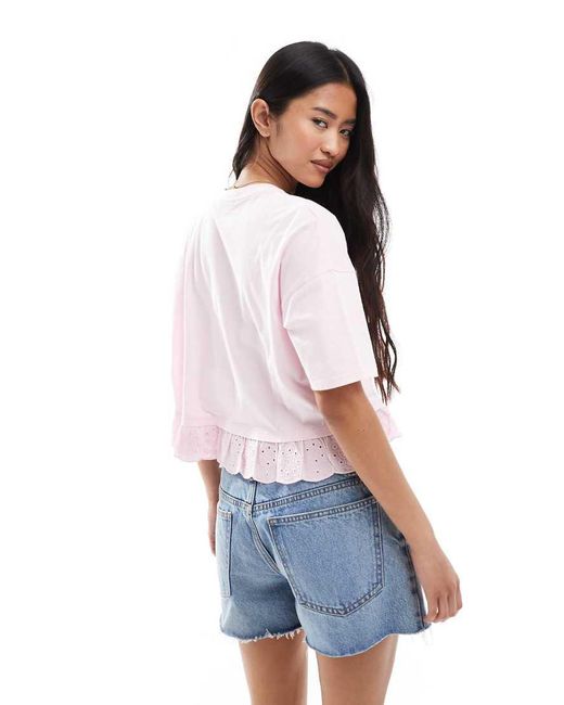 Miss Selfridge White Broderie Hem Short Sleeve T-shirt