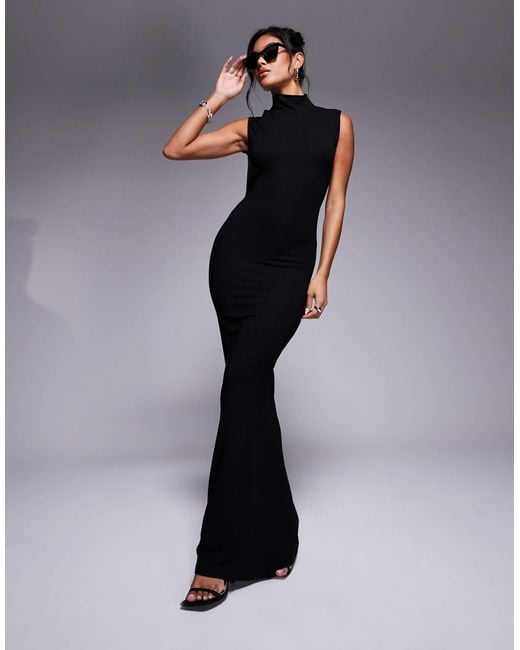 ASOS Blue High Neck Slash Shoulder Maxi Dress With Open Back