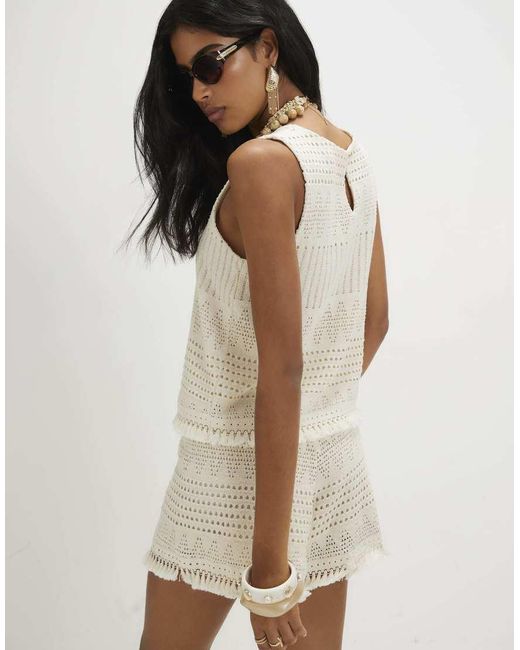 River Island Natural Crochet Fringe Hem Shorts